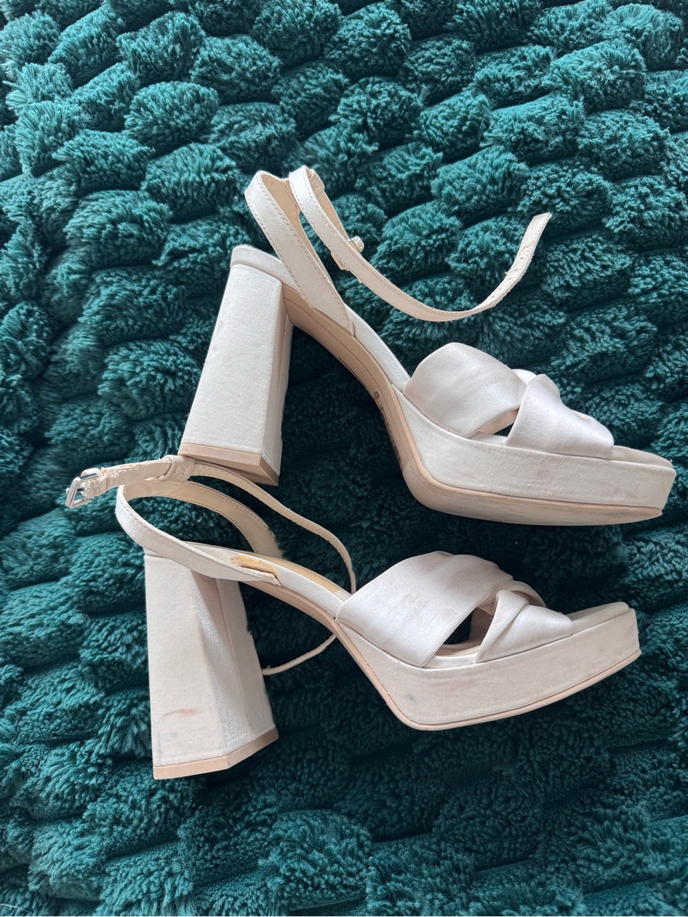 Platform Slingback Heeled Sandals in white satin